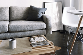 a living room with a couch and a coffee table